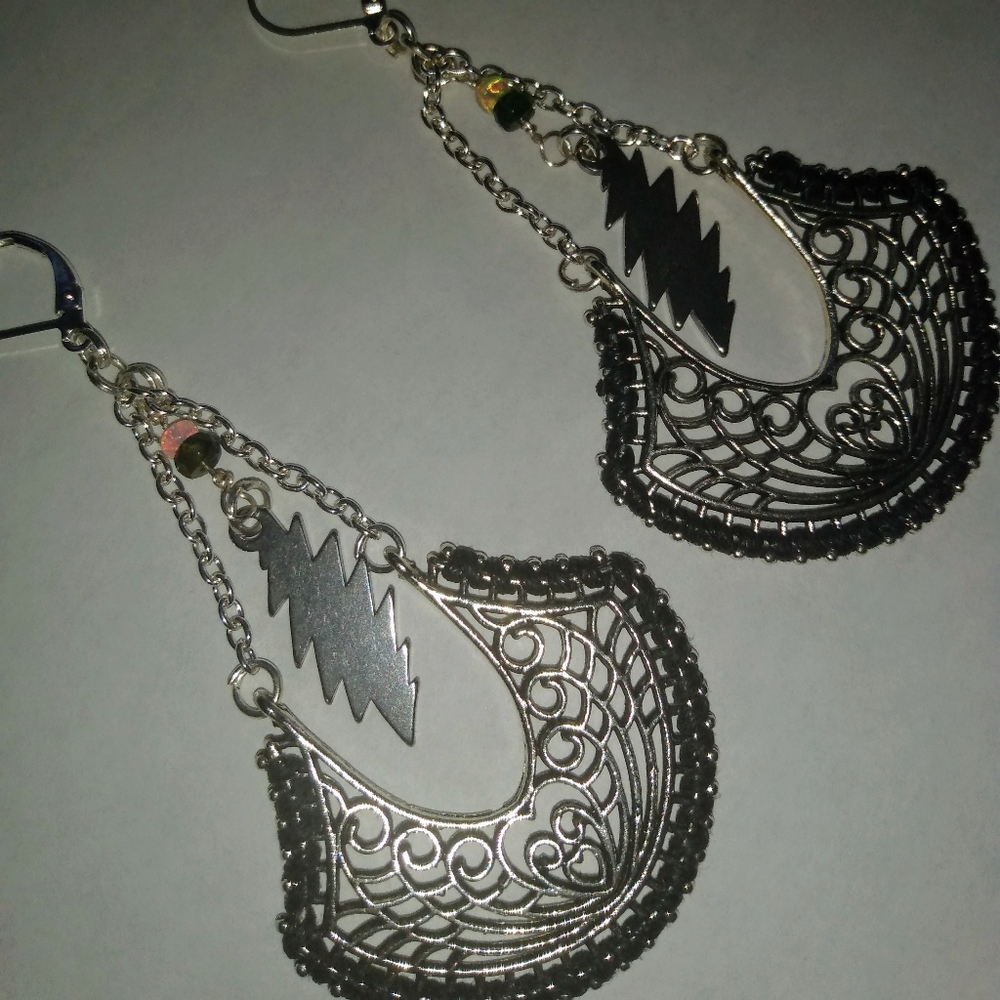Grateful Dead, opal & tourmaline dangle earrings ~ Custom Make